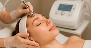 Specialist performing microdermabrasion treatment to improve skin texture.